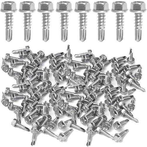 150 tornillos autorroscantes para chapa trapezoidal, tornillos autorroscantes, M4,2 x 16 mm, acero inoxidable 410, tornillos para techo con arandela de sellado (plateado)