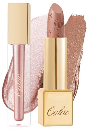 OULAC Nude Metallic Lip Gloss Kit – Shimmer & High Pigment, Long Lasting Moisture Lip Gloss Set, Creamy Texture & Hydrating with Shea Butter, Vegan & Clean Beauty Formula MD01+MSD10 (2pcs)