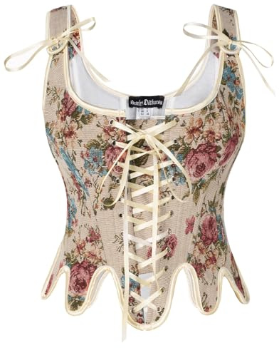 SCARLET DARKNESS Corset pour Femme Renaissance Corset à Col Carré Bustier à Lacets Floral Cosplay Pirate, 40
