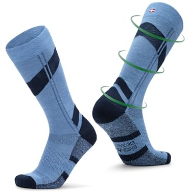 DANISH ENDURANCE Chaussettes de Compression pour le Ski en Laine Mérinos, Homme et Femme Bleu/Marine 43-47