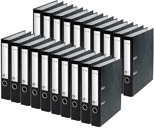 VON Leitz Ordner A4, 100% Recyclingpapier, 50 mm Rückenbreite, Für 350 Blatt, Blauer Engel & FSC-zertifiziert, Für Schule, Studium & Zuhause, Schwarz, 10540095 (Schmal, Schwarz, 20 Stück)