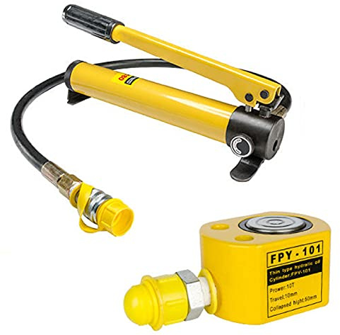 JAVPTAV Cric Idraulico a Basso Profilo, martinetto Idraulico, Cilindro di Sollevamento del pistone Idraulico 5T/10T/20T/30T con Pompa idraulica Manuale(10T10MM)