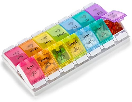Organizer per pillole 7 giorni AM PM - con Apertura Assistita a Spinta un portapillole da viaggio giornaliero e grandi scomparti per farmaci vitamine vitamine olio di pesce e integratori, BPA Free