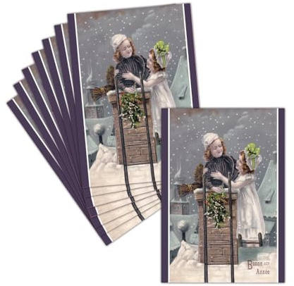 MERCI-FACTEUR.COM Carte de Voeux 2026 Vintage - 8 Cartes Postales (3 Formats Dispos) - Carte Enfants De La Cheminée Pour La Nouvelle Année 2026