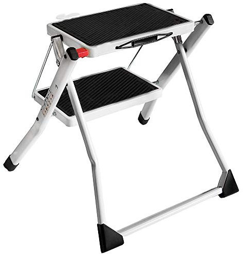 Marchepied pliable avec 2 marches antidérapantes et pieds en caoutchouc, facile à utiliser et à plier, fabriqué en acier de haute qualité, 150 kg, 2-5 jours de livraison