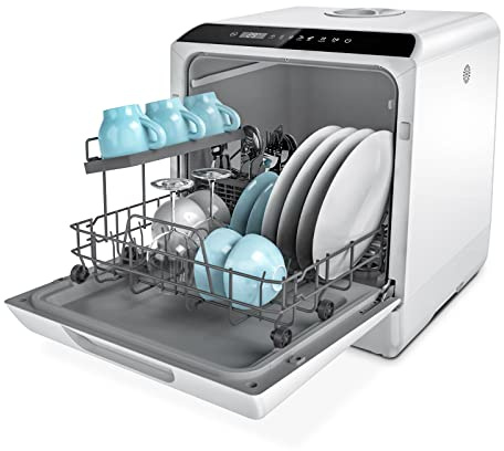 Hermitlux Countertop Dishwasher, 5 Washing Programs Portable Dishwasher With 5-Liter Built-in Water Tank, No Hookup Needed