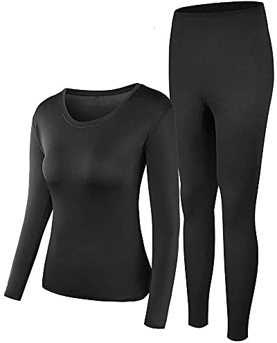 PISIQI Thermal Underwear Women Ultra-Soft Long Johns Set Base Layer Skiing Winter Warm Top & Bottom Black