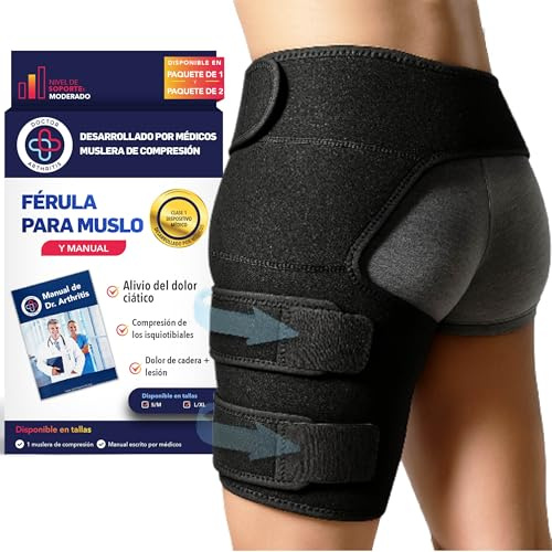 Tutore per l’Anca Ideato da Medici – Supporto della Coscia per Dolori Causati da Nervo Sciatico e Sindrome del Piriforme – Fascia Coscia Inguine a Compressione per Donna e Uomo (Taglia S/M, Nero)