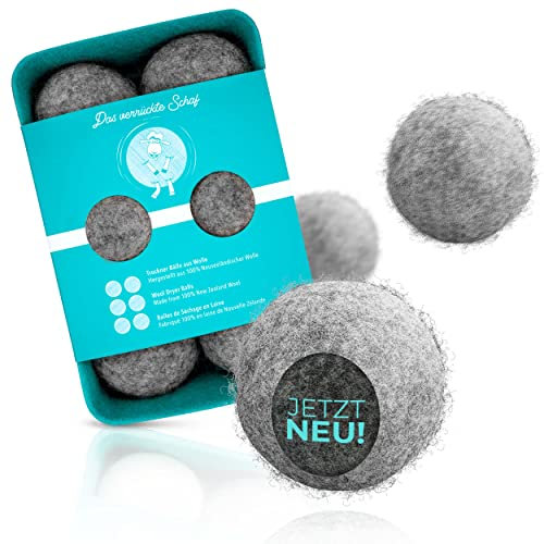 6er Set Trocknerbälle mit HOHER FILZDICHTE incl. Aufbewahrungsbox by Tridono® - Zertifiziert durch SGS Fresenius.100% Neuseeländische Schafwolle.
