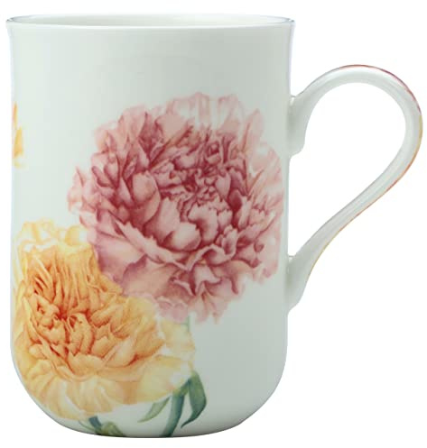 Maxwell & Williams JY0040 Kaffee-Tasse 350 ml – Serie Floriade – Bone China Porzellan Weiß glatt – in Geschenkbox, Nelke