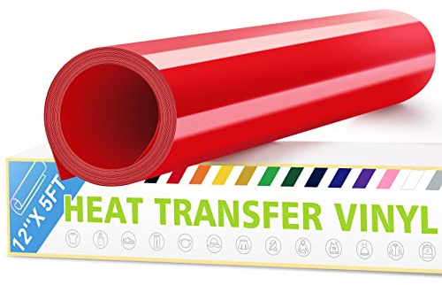 Artcut 12 x 5ft HTV Vinyl Rolls, Heat Transfer Vinyl for Fabric, Shirts & All Surfaces - Easy Cut, Permanent (Red)