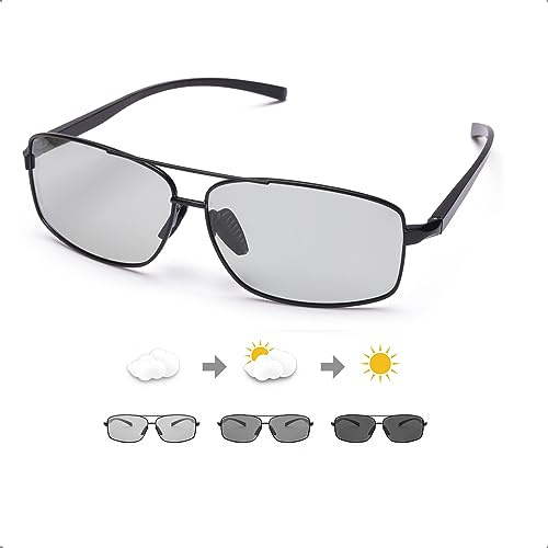 TJUTR Polarised Photochromic Sunglasses for Men Sunglasses Light Reactive Tinted Lens with UV400 Protection