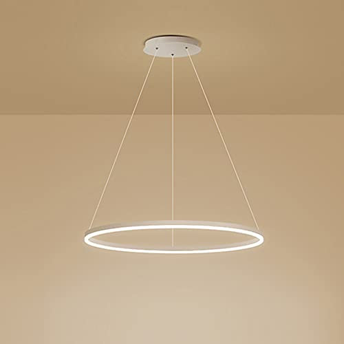 GESMOS Anello Singolo LED Lampada A Sospensione Nordico Moderno Cerchio Lampadario Regolabile Lampade Sospeso Per Soggiorno Isola Cucina Tavolo Da Pranzo(60CM 38W,White, Natural White)