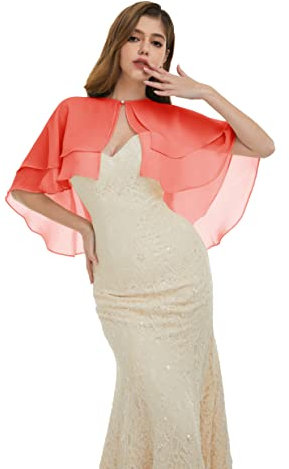 Frauen Chiffon Stole Scarf Capelets für Damen, Women's Chiffon Schal Stola Wraps Cape Umhang zum Festlich Abendkleid Hochzeit Kap Zudecken Party für Frauen, Koralle