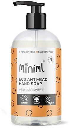 Miniml Antibacterial Hand Wash Soap 500ml - Natural Clementine Scented Eco Friendly Hand Washing Liquid Gel for Soft and Sensitive Skin Care - 100% Vegan & Cruelty Free