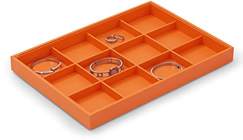 Papten Vassoio portagioie in pelle impilabile, cassetto portagioie inserto organizzatore di gioielli 12 scomparti espositore per bracciali(arancione)