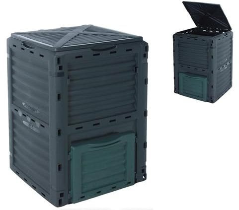 Mojawo Komposter Composter Kompostierer 300L Schwarz Top Qualität Deckel verschließbar Entnahmeklappe 61x61xH83cm