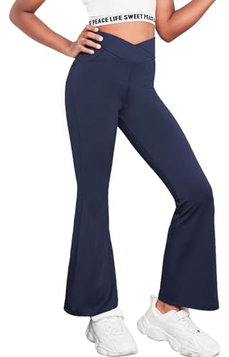Arshiner Flickleggings med hög midja utsvängd dans yoga bootcut-byxor enfärgade rutiga sport fritid klockbyxor benbyxor barn 5–14 år