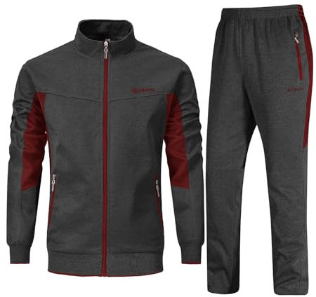 Rdruko Jogginganzug Herren Set Trainingsanzug Sportanzug Langarm Freizeitanzug Männer Tracksuit für Fußball Gym-Dunkelgrau Weinrot XL
