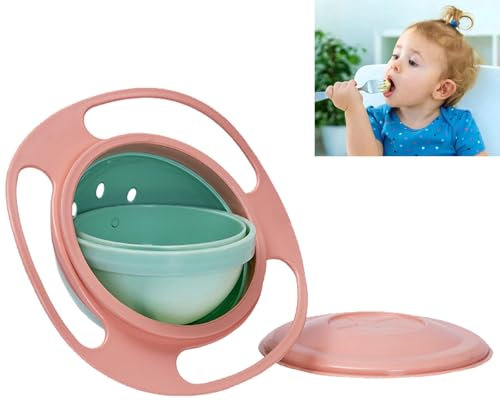 GNAUMORE Plato Infantil 360 Ttazón Giratorio,Cuenco Antiderrames para Niños de 360 Grados,Gyro Bowl para Bebés Niños,Cuenco Giratorio para Bebé,Plato Bebe Antiderrames,Rosa Claro