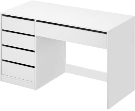 eSituro Schminktisch Weiß mit 5 Schubladen Ohne Spiegel, Schreibtisch Computertisch mit Stauraum, Bürotisch PC Tisch für Jugendzimmer Schlafzimmer, 120x55x75 cm