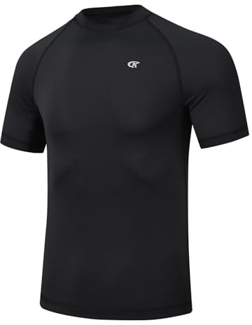 Huayuzh Mens UV Rash Vest UPF 50+ Rash Guards Short Sleeve Swim Shirts Lightweight Quick Drying Surfing Gym Workout Top Black L