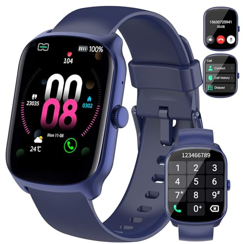 Qecnato Smartwatch Herren Damen, 1,95 HD Gebogener Bildschirm Smart Watch, mit Bluetooth Anrufe, Pulsmesser Schlafmonitor, 112+ Sportmodi Fitnessuhr, IP68 Wasserdicht Schrittzähler Sportuhr, Blau