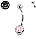 FunZing Piercing Nombril en Titan 14G Barbell 6-16mm Cristaux CZ Rose et Bleu pour Femme