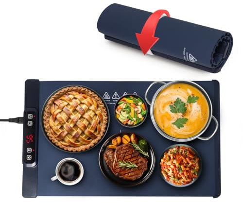 LEBURRY Electric Warming Tray - Rollable/Portable Warming Mat with Timer, Heating and Child Locks Control Feature - Electric Heating Pad for Party, Buffet, Picnic - Food Warmer Mat for Camping,Travel