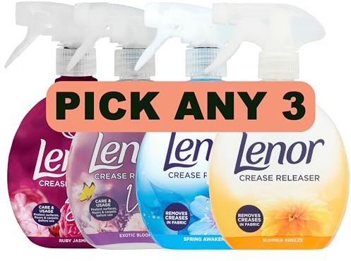 Lenor Crease Releaser Spray, Fabric Care and Freshness, Removes Creases in Fabric – Pick Any 3 Scents: Ruby Jasmine, Exotic Bloom, Spring Awakening, Summer Breeze | 3 x 500ml