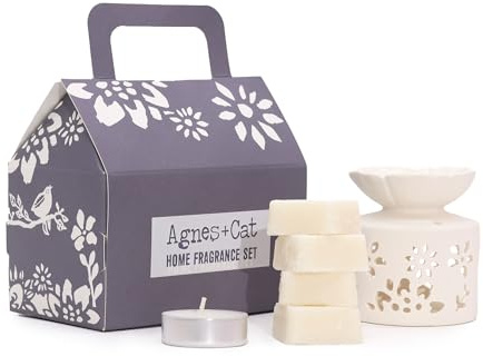 Set de Regalo Agnes & Cat Fragancia Windemere - Quemador de Aceite, Ceras Aromáticas y Vela de Té - HOSTENATURA