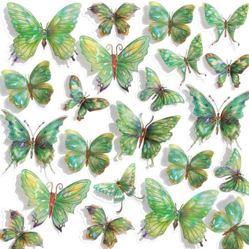 3D Butterfly Wall Decor - 50PCS Removable PVC Butterflies Wall Stickers- Multi-Size (2.8-3.9)- DIY Removable Wall Art Decal for Kids Room, Nursery, Bedroom, Classroom, Party Decoration (Green)