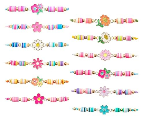 Embhlitfe 12 stycken vänskapsarmband, armband barn med olika blomhängen, justerbara flätade armband flickor, barns födelsedagskalas presenter för pojkar och flickor