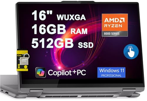 Lenovo Yoga 7 2-in-1 Laptop 16 WUXGA IPS Touch AMD 8-core Ryzen 7 8840HS (>i7-12700H) 16GB RAM 512GB SSD for Creator Designer Business Professional Win11Pro ICP Hub PC