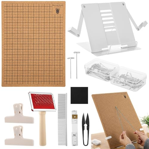 Epicover Macrame Board and Pins Kit with Adjustable Stand, 38 × 28 cm Double-Sided Grid Cork Bracelet Making Board, Complete Macrame Kit for Beginners, for Jewellery, Tassels & Home Craft Projects