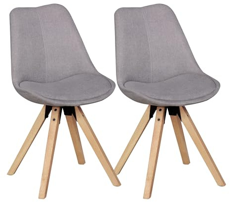 Wohnling 2er Set Retro Esszimmerstuhl Lima Hellgrau Polsterstuhl Stoff-Bezug Rückenlehne Design Küchen-Stuhl gepolstert