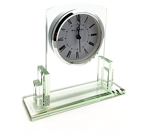 Wm. Widdop Art Deco Style Square Glass Mantel Clock, 14 cm x 14 cm, White