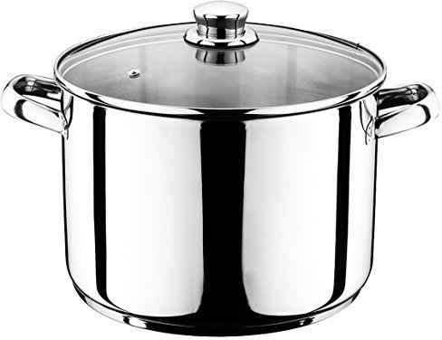 SMARTWEB Pentola universale da 14 litri con coperchio in vetro | pentola in acciaio inox | pentola universale per zuppa | pentola per cuocere a fuoco lento su sughi per pasta e stufati | casseruola.