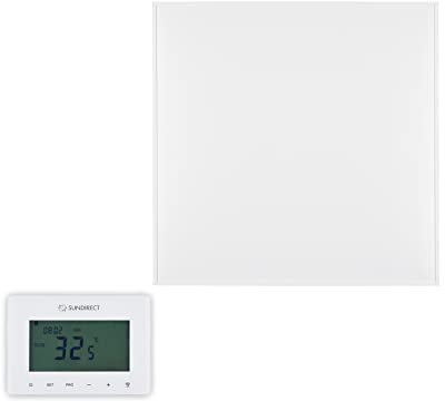 Sundirect PE350 Plus - Calefacción por infrarrojos (60 x 60 cm, 350 W, termostato Smart1.0, funciona con pilas, montaje en pared o techo)