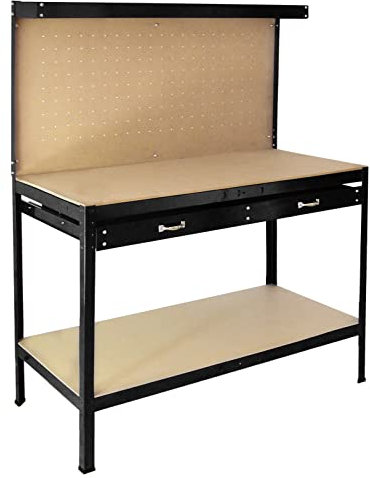 Garage Workbench with Pegboard Drawer Heavy Duty Bench Steel Tool Storage Station Unit with Shelves Free 40 Hooks DIY Workshop Industrial Metal Work-Table Worktop Black