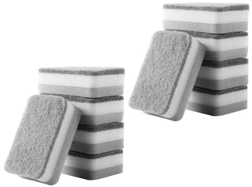 LATRAT 10 Stück Mehrzweck Putzschwamm, Spülschwamm Küchenschwamm für Küche, Spülschwamm Topfschwamm Putzschwamm für Küchen Bad Geschirr Töpfe Platten Pfanne Grau