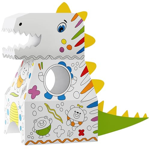 THE TWIDDLERS Grand Dinosaure en Carton à Assembler & à Colorier, XXL 79x82cm - Puzzle 3D Bricolage avec 10 Feutres - Loisirs Créatifs pour Enfants