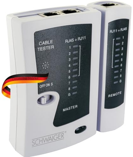 SCHWAIGER NWM1 531 Netzwerkkabel-Tester Kabeltester RJ45 RJ11 Patchkabel LAN-Kabel Tester ISDN-Test Netzwerktester Ethernet-Tester PIN-Belegungstest