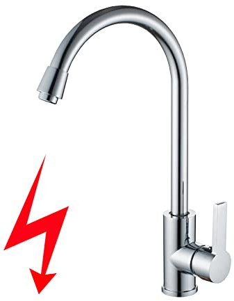 ROVOGO Niederdruckarmatur Spültischarmatur Schwenkbar 360° für den offenen Boiler, Küchenarmatur Einhebelmischer mit 3 Anschlusspunkten, Niederdruck Wasserhahn Küche Kupfer, Chrom