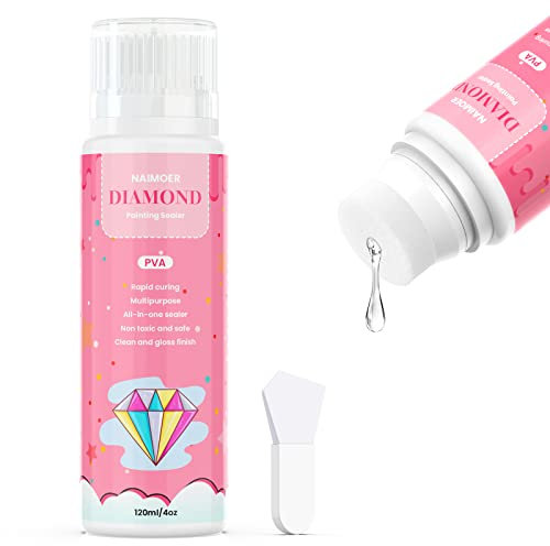 NAIMOER Diamond Painting Versiegelung, 120ml 5D Diamant Painting Zubehör und Pinsel, Transparente Schutzversiegelung zur Fixierung and Versiegelung von Diamant Painting Strasssteine