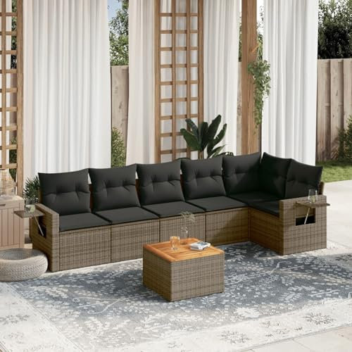 SECOLI Conjunto de muebles de jardín de ratán con espacio de almacenamiento XXL, muebles de terraza, sofá de salón, grupo de asientos de ratán, muebles de esquina, juego de muebles de balcón, color