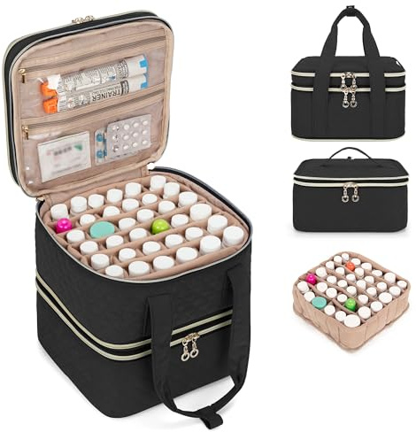 Yarwo Pill Bottle Organizer Storage Bag, 3 Layers Medicine Travel Case Empty with Demountable Design and Dividers for Pills, Potions, Vitamins and Emergency First Aid Supplies, Black (PATENT DESIGN)
