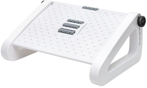 Hmseng Foot Rest Under Desk, Adjustable Height/Angle Ergonomic Foot Stool with Large Roller Massager Function, for Improved Posture/Pressure Relief/Straightening The Hunchback, Home, Office-White