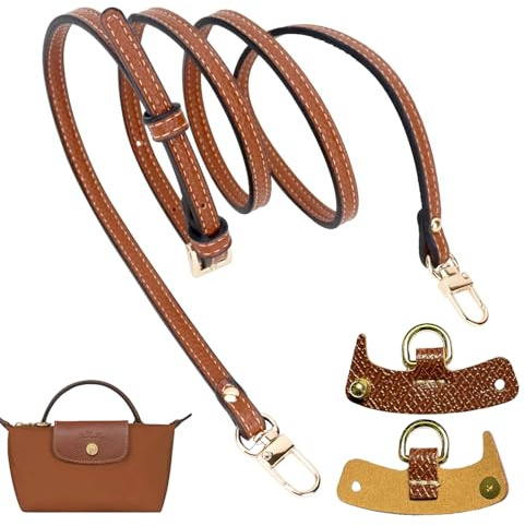 zoerbufan Correa para Bolso para Longchamp, Correa de Hombro Ajustable para Bolso de Hombro/Bolso/Bolso Cruzado, Longitudes 120cm, Anchura de la Bandolera 0,9 cm, Marrón, Oro Botón
