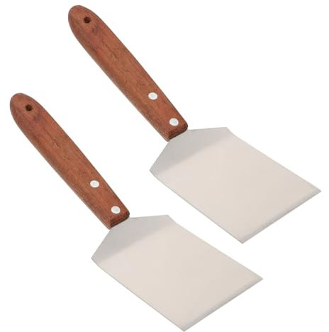 HOLIDYOYO 2 Piezas Espátula Plana De Acero Inoxidable La Parrilla De Huevo Espátula para Panqueques Parrillas Planas Pala De Carne Pala De Parrilla Espátula De Hamburguesa Coffee Madera